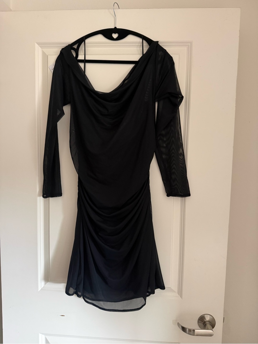 Abercrombie & Fitch Black Draped Mesh-Sleeve Mini Dress